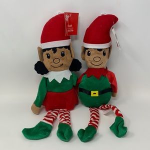 2 Christmas House Plush Elves, Deep Skin Tone, 15 in., boy & girl, new decor